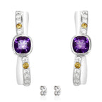 LENYA ต่างหูประดับอะเมทิสต์แท้ (Amethyst) สีม่วง ซิทรีนแท้ (Citrine) สีเหลือง และเพชร DiamondLike ตัวเรือนเงินแท้ชุบทองคำขาว