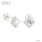 LENYA ต่างหู CZ จาก SWAROVSKI ทรงสี่เหลี่ยมน่ารัก ขนาด 4 มิล ตัวเรือนเงินแท้925 ชุบทองคำขาว