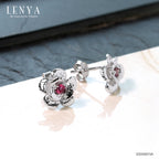 LENYA ต่างหูพลอยโรโดไลท์ เสริมความรักความสัมพันธ์ ขนาด 2.5 มิล ตัวเรือนเงินแท้925 ชุบทองคำขาว