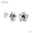LENYA ต่างหูพลอยโรโดไลท์ เสริมความรักความสัมพันธ์ ขนาด 2.5 มิล ตัวเรือนเงินแท้925 ชุบทองคำขาว