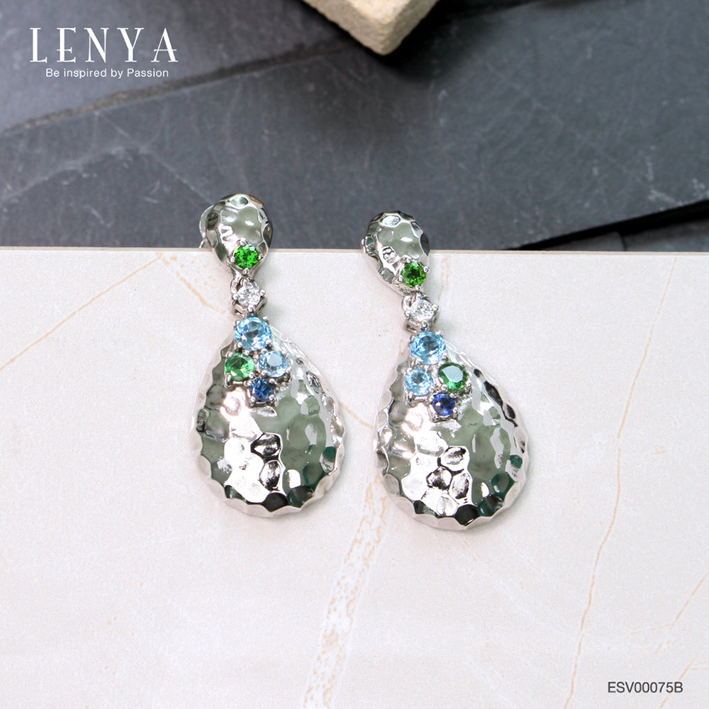 LENYA ต่างหูพลอยบลูโทแพซ เสริมความมั่นใจ ชัดเจน ปัญญา ขนาด 3 มิล ตัวเรือนเงินแท้925 ชุบทองคำขาว
