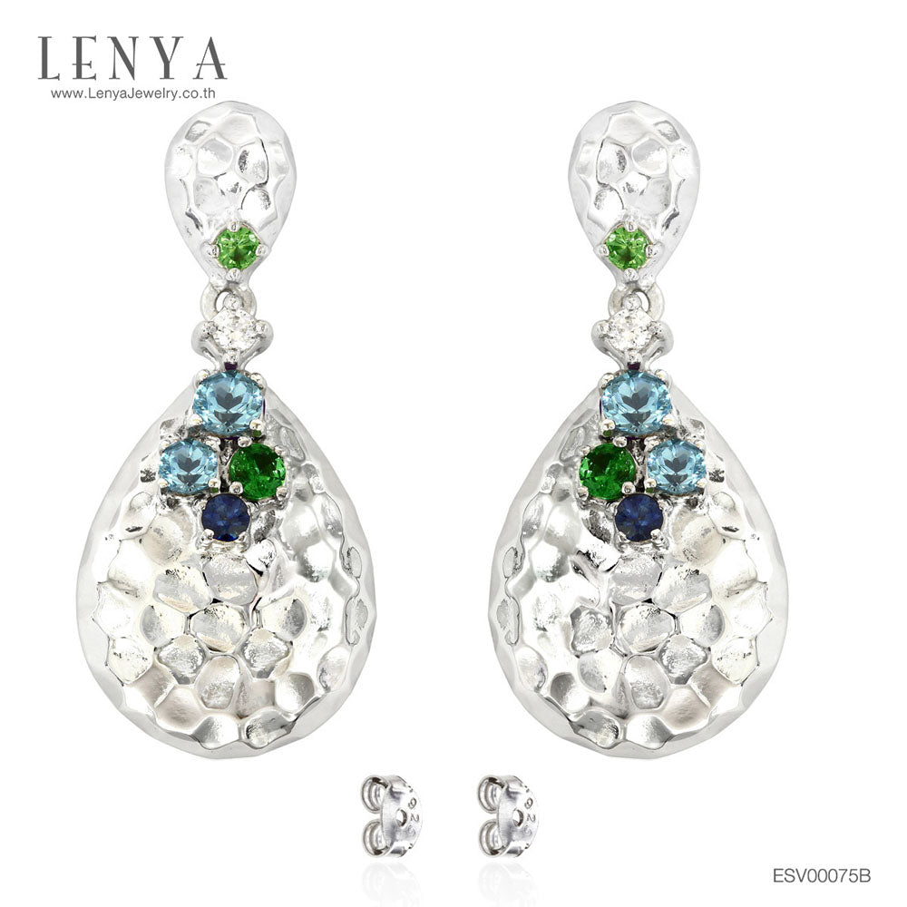 LENYA ต่างหูพลอยบลูโทแพซ เสริมความมั่นใจ ชัดเจน ปัญญา ขนาด 3 มิล ตัวเรือนเงินแท้925 ชุบทองคำขาว