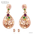 LENYA ต่างหูเงินแท้ 925 ลาย Hammer ชุบพิ้งโกลด์ ประดับด้วยอัญมณีหลายชนิด อเมทีส ซาโวไลท์ บลูโทแพซ ซัฟไฟร์สีเหลือง คิวบิกเซอร์โคเนีย