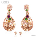 LENYA ต่างหูเงินแท้ 925 ลาย Hammer ชุบพิ้งโกลด์ ประดับด้วยอัญมณีหลายชนิด อเมทีส ซาโวไลท์ บลูโทแพซ ซัฟไฟร์สีเหลือง คิวบิกเซอร์โคเนีย