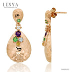 LENYA ต่างหูเงินแท้ 925 ลาย Hammer ชุบพิ้งโกลด์ ประดับด้วยอัญมณีหลายชนิด อเมทีส ซาโวไลท์ บลูโทแพซ ซัฟไฟร์สีเหลือง คิวบิกเซอร์โคเนีย