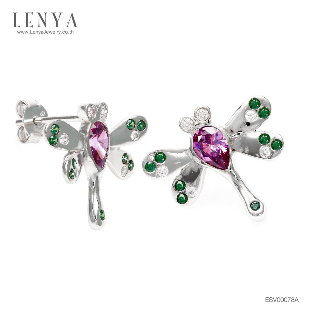 LENYA ต่างหู CZ สีม่วง จาก Swarovski ดีไซน์เก๋ทันสมัย ขนาด 6x4 มิล ตัวเรือนเงินแท้925 ชุบทองคำขาว