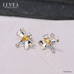 LENYA ต่างหู CZ สีเหลือง จาก SWAROVSKI ดีไซน์เก๋ทันสมัย ขนาด 6x4 มิล ตัวเรือนเงินแท้925 ชุบทองคำขาว