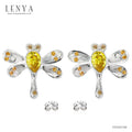 LENYA ต่างหู CZ สีเหลือง จาก SWAROVSKI ดีไซน์เก๋ทันสมัย ขนาด 6x4 มิล ตัวเรือนเงินแท้925 ชุบทองคำขาว