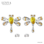 LENYA ต่างหู CZ สีเหลือง จาก SWAROVSKI ดีไซน์เก๋ทันสมัย ขนาด 6x4 มิล ตัวเรือนเงินแท้925 ชุบทองคำขาว