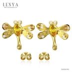 LENYA ต่างหู CZ สีเหลือง จาก SWAROVSKI ดีไซน์เก๋ทันสมัย ขนาด 6x4 มิล ตัวเรือนเงินแท้925 ชุบสีทองคำ