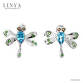 LENYA ต่างหูรูปแมงปอ ประดับพลอยบลูโทปาซ(Blue Topaz) ตรงกลาง สโมคกี้ควอร์ซ (Smoky quartz) และซาโวไรท์ (Tzavorite) ตัวเรือนเงินแท้ชุบทองคำขาว