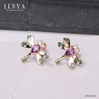 LENYA ต่างหูเงินแท้ 925 ชุบ Pink Gold ดีไซน์รูปแมลงปอ ประดับด้วย Swarovski Zirconia 4 สี ม่วง, แชมเปญ, ขาว, เขียว ให้ลุคสวยมีสไตล์ เลอค่า ดูอบอุ่น ดูมีราศี เหมาะทั้งซื้อใส่เองและเป็นของฝาก