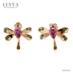 LENYA ต่างหูเงินแท้ 925 ชุบ Pink Gold ดีไซน์รูปแมลงปอ ประดับด้วย Swarovski Zirconia 4 สี ม่วง, แชมเปญ, ขาว, เขียว ให้ลุคสวยมีสไตล์ เลอค่า ดูอบอุ่น ดูมีราศี เหมาะทั้งซื้อใส่เองและเป็นของฝาก