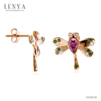 LENYA ต่างหูเงินแท้ 925 ชุบ Pink Gold ดีไซน์รูปแมลงปอ ประดับด้วย Swarovski Zirconia 4 สี ม่วง, แชมเปญ, ขาว, เขียว ให้ลุคสวยมีสไตล์ เลอค่า ดูอบอุ่น ดูมีราศี เหมาะทั้งซื้อใส่เองและเป็นของฝาก