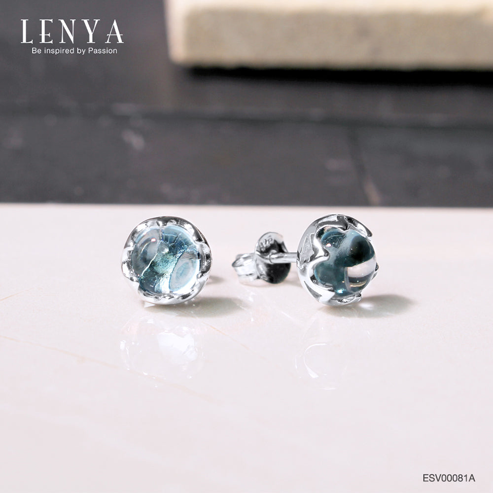 LENYA ต่างหูพลอยบลูโทแพซ เสริมความมั่นใจ ชัดเจน ปัญญา ขนาด 6 มิล ตัวเรือนเงินแท้925 ชุบทองคำขาว