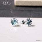 LENYA ต่างหูพลอยบลูโทแพซ เสริมความมั่นใจ ชัดเจน ปัญญา ขนาด 6 มิล ตัวเรือนเงินแท้925 ชุบทองคำขาว