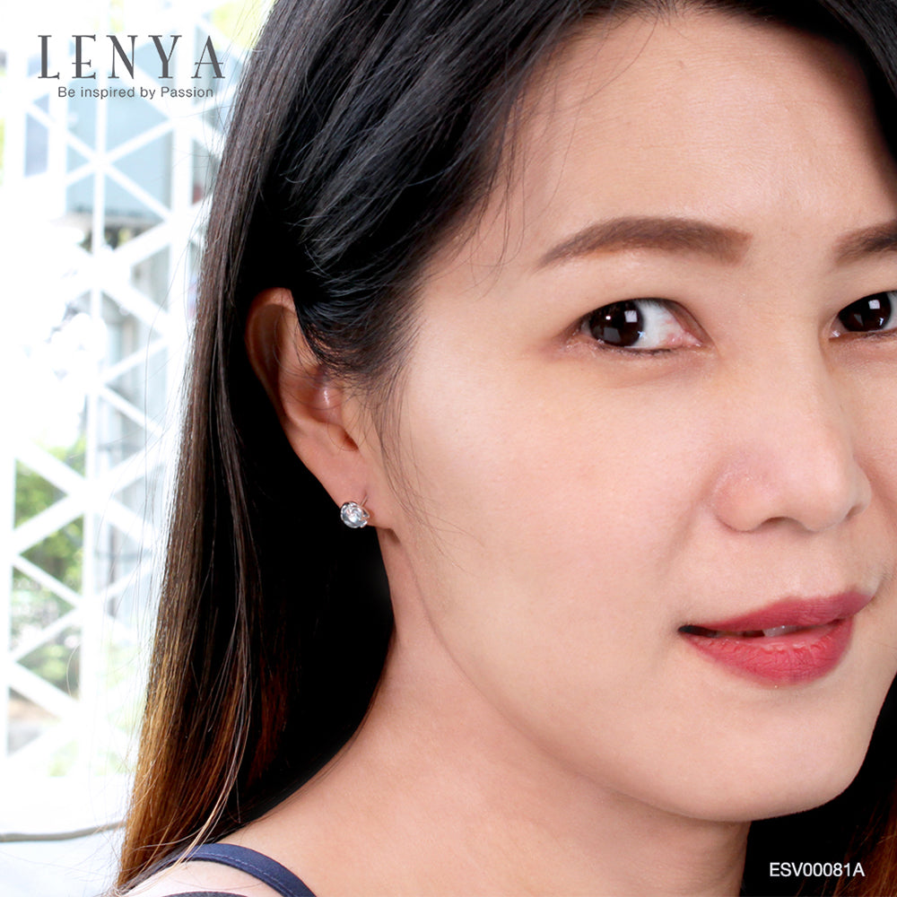 LENYA ต่างหูพลอยบลูโทแพซ เสริมความมั่นใจ ชัดเจน ปัญญา ขนาด 6 มิล ตัวเรือนเงินแท้925 ชุบทองคำขาว