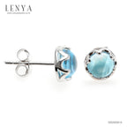 LENYA ต่างหูพลอยบลูโทแพซ เสริมความมั่นใจ ชัดเจน ปัญญา ขนาด 6 มิล ตัวเรือนเงินแท้925 ชุบทองคำขาว