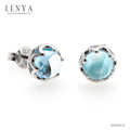LENYA ต่างหูพลอยบลูโทแพซ เสริมความมั่นใจ ชัดเจน ปัญญา ขนาด 6 มิล ตัวเรือนเงินแท้925 ชุบทองคำขาว