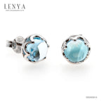 LENYA ต่างหูพลอยบลูโทแพซ เสริมความมั่นใจ ชัดเจน ปัญญา ขนาด 6 มิล ตัวเรือนเงินแท้925 ชุบทองคำขาว