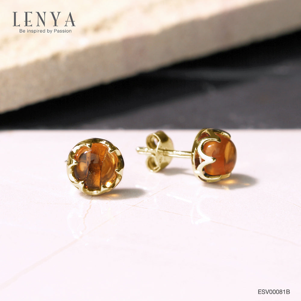 LENYA ต่างหูพลอยซิทริน(Citrine) สีเหลือง เม็ดเดี่ยว ไซส์ 6mm. เสริมสร้างทัศนคติ เพิ่มพลังทางสติปัญญา ช่วยปรับมองมุมมองให้เป็นเหตุเป็นผล ตัวเรือนเงินแท้ชุบทองคำ