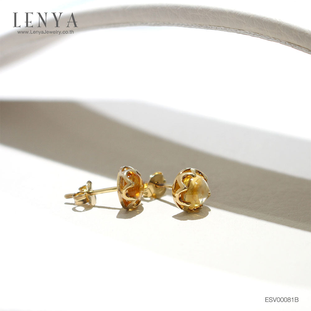 LENYA ต่างหูพลอยซิทริน(Citrine) สีเหลือง เม็ดเดี่ยว ไซส์ 6mm. เสริมสร้างทัศนคติ เพิ่มพลังทางสติปัญญา ช่วยปรับมองมุมมองให้เป็นเหตุเป็นผล ตัวเรือนเงินแท้ชุบทองคำ