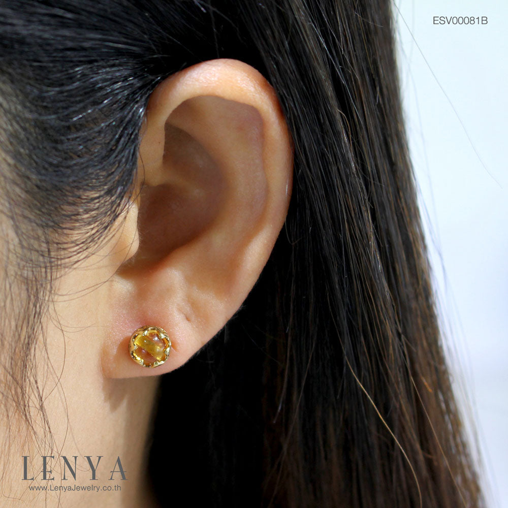 LENYA ต่างหูพลอยซิทริน(Citrine) สีเหลือง เม็ดเดี่ยว ไซส์ 6mm. เสริมสร้างทัศนคติ เพิ่มพลังทางสติปัญญา ช่วยปรับมองมุมมองให้เป็นเหตุเป็นผล ตัวเรือนเงินแท้ชุบทองคำ