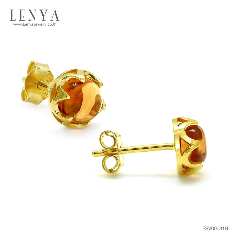 LENYA ต่างหูพลอยซิทริน(Citrine) สีเหลือง เม็ดเดี่ยว ไซส์ 6mm. เสริมสร้างทัศนคติ เพิ่มพลังทางสติปัญญา ช่วยปรับมองมุมมองให้เป็นเหตุเป็นผล ตัวเรือนเงินแท้ชุบทองคำ