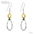 LENYA ต่างหูเงินแท้ 925 ชุบ Two Tone สีทอง และ ทองขาว ประดับด้วยพลอย โครมไดออฟไซด์(Chrome Diopside) และ ซัฟไฟร์สีส้ม(Orange Sapphire)