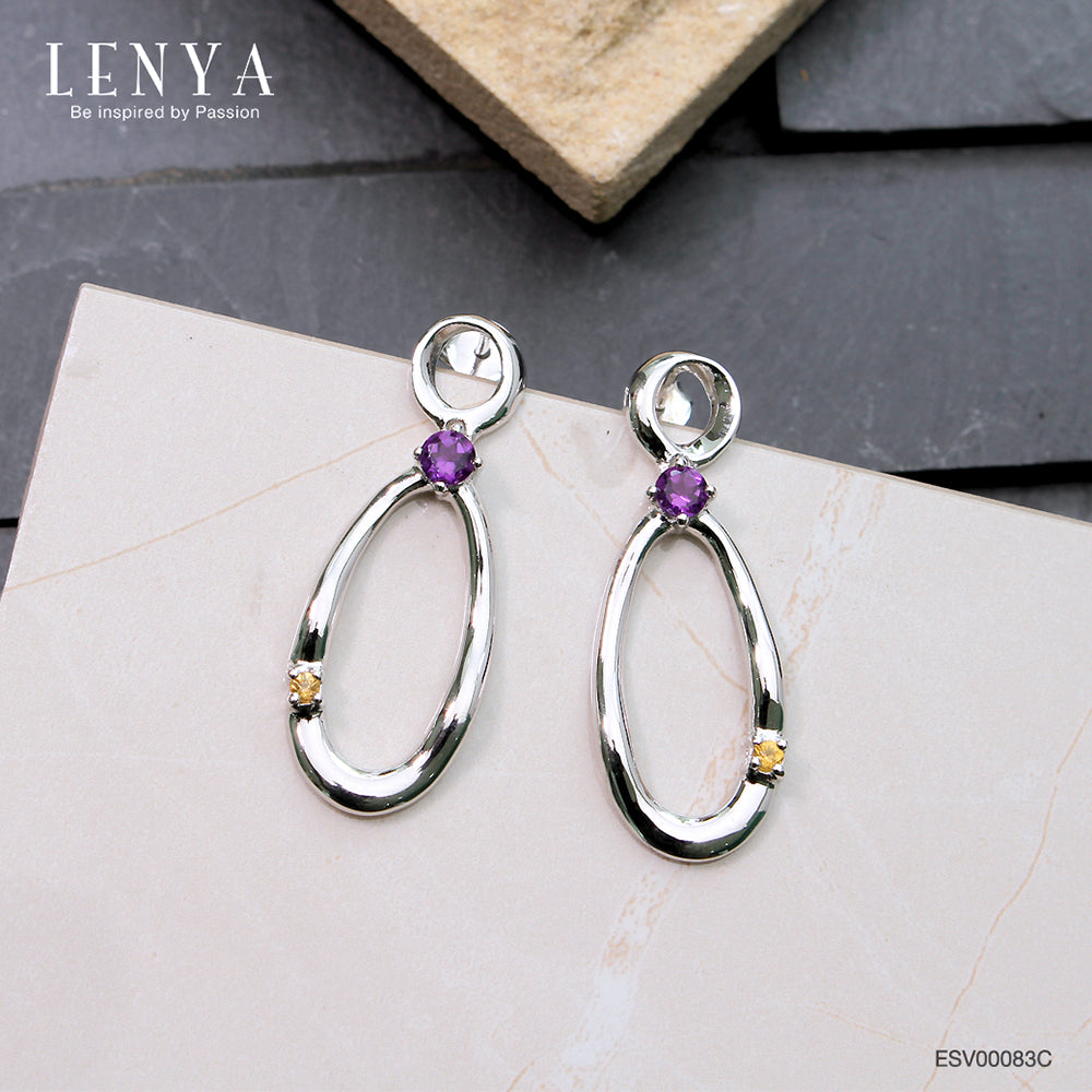 LENYA ต่างหูพลอยอเมทิสต์ เสริมความสงบใจ มีสติ มั่งคั่ง ขนาด 3.5 มิล ตัวเรือนเงินแท้925 ชุบทองคำขาว