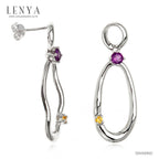 LENYA ต่างหูพลอยอเมทิสต์ เสริมความสงบใจ มีสติ มั่งคั่ง ขนาด 3.5 มิล ตัวเรือนเงินแท้925 ชุบทองคำขาว