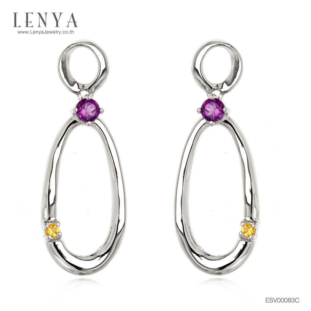 LENYA ต่างหูพลอยอเมทิสต์ เสริมความสงบใจ มีสติ มั่งคั่ง ขนาด 3.5 มิล ตัวเรือนเงินแท้925 ชุบทองคำขาว