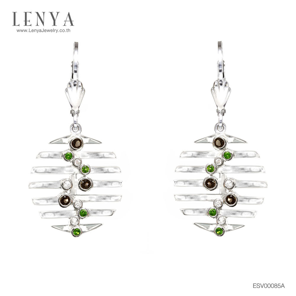 LENYA ต่างหูพลอยสโมคกี้ควอตซ์ เสริมพลังในการปกป้องคุ้มครอง ขนาด 2 มิล ตัวเรือนเงินแท้925 ชุบทองคำขาว