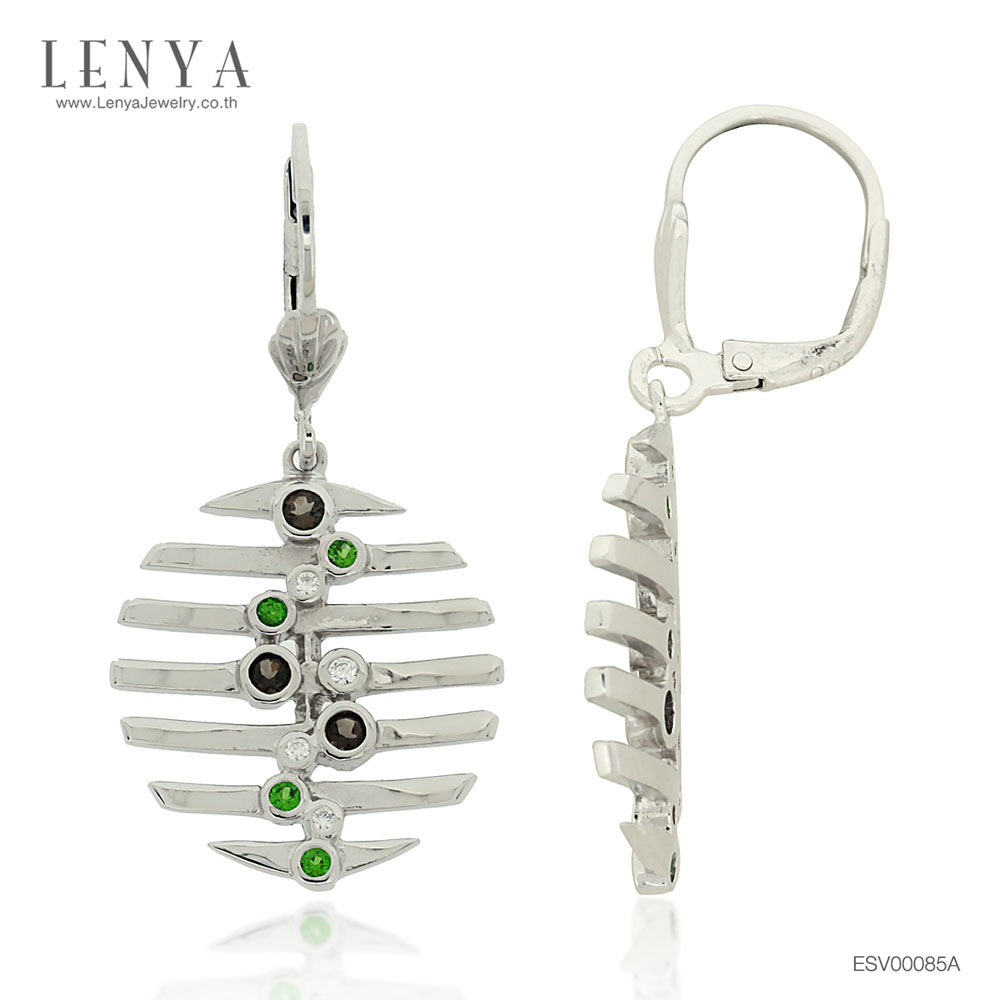 LENYA ต่างหูพลอยสโมคกี้ควอตซ์ เสริมพลังในการปกป้องคุ้มครอง ขนาด 2 มิล ตัวเรือนเงินแท้925 ชุบทองคำขาว