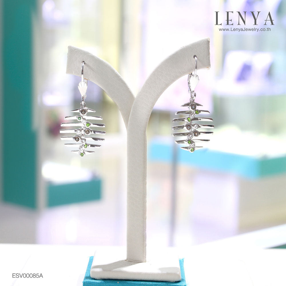 LENYA ต่างหูพลอยสโมคกี้ควอตซ์ เสริมพลังในการปกป้องคุ้มครอง ขนาด 2 มิล ตัวเรือนเงินแท้925 ชุบทองคำขาว