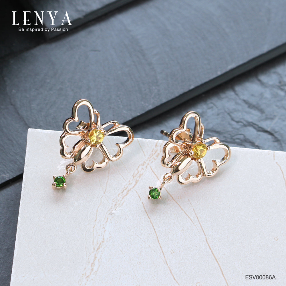 LENYA ต่างหูพลอยโครมไดออพไซด์ เสริมความคิดสร้างสรรค์ ขนาด 2 มิล ตัวเรือนเงินแท้925 ชุบพิงค์โกลด์