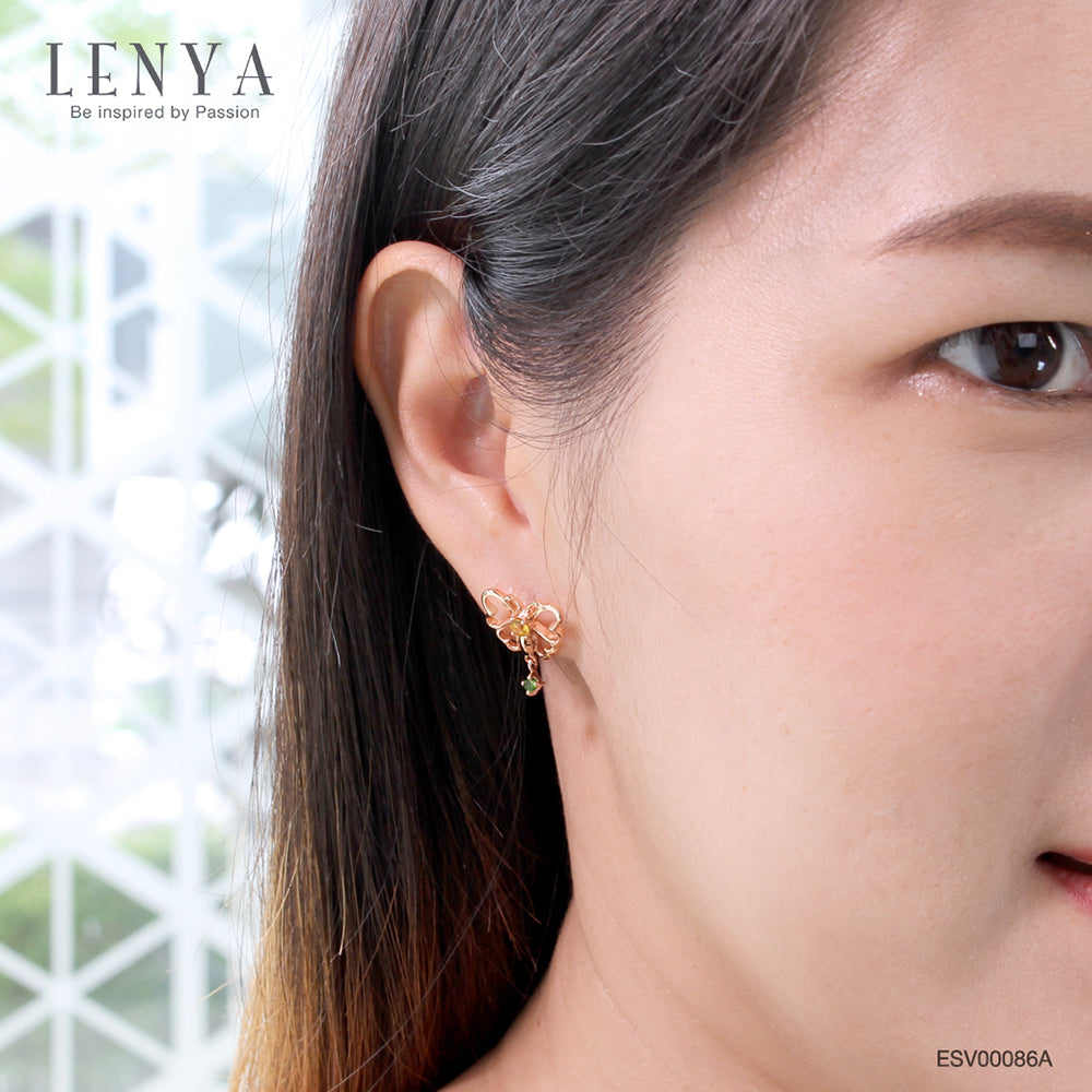 LENYA ต่างหูพลอยโครมไดออพไซด์ เสริมความคิดสร้างสรรค์ ขนาด 2 มิล ตัวเรือนเงินแท้925 ชุบพิงค์โกลด์