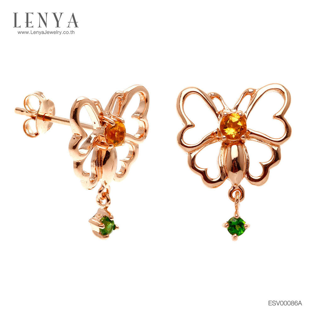 LENYA ต่างหูพลอยโครมไดออพไซด์ เสริมความคิดสร้างสรรค์ ขนาด 2 มิล ตัวเรือนเงินแท้925 ชุบพิงค์โกลด์