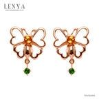 LENYA ต่างหูพลอยโครมไดออพไซด์ เสริมความคิดสร้างสรรค์ ขนาด 2 มิล ตัวเรือนเงินแท้925 ชุบพิงค์โกลด์