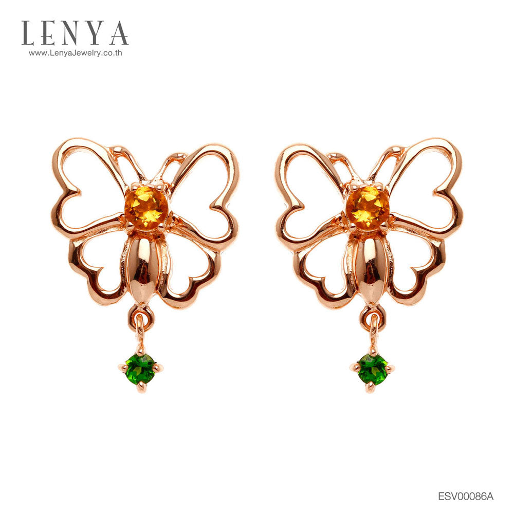 LENYA ต่างหูพลอยโครมไดออพไซด์ เสริมความคิดสร้างสรรค์ ขนาด 2 มิล ตัวเรือนเงินแท้925 ชุบพิงค์โกลด์
