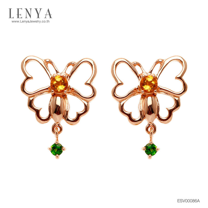 LENYA ต่างหูพลอยโครมไดออพไซด์ เสริมความคิดสร้างสรรค์ ขนาด 2 มิล ตัวเรือนเงินแท้ 925 ชุบพิงค์โกลด์