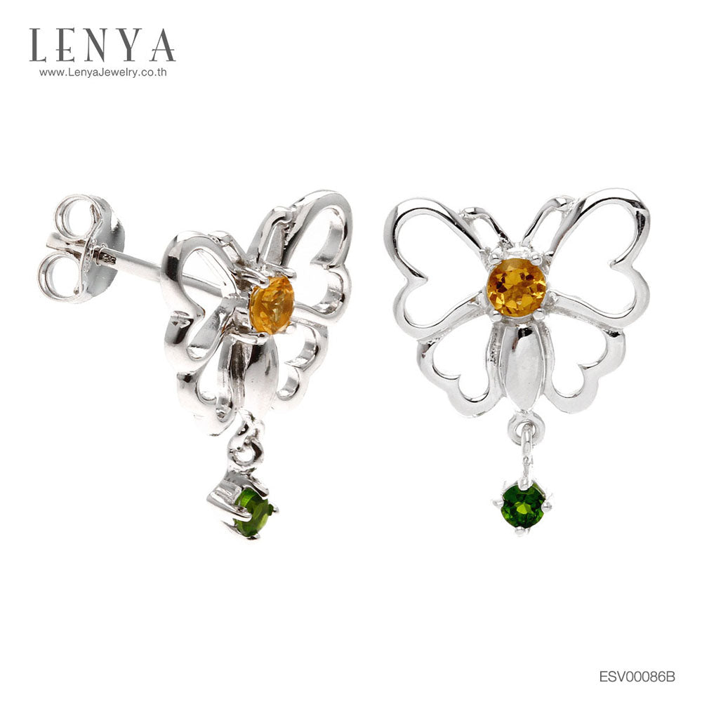 LENYA ต่างหูพลอยบุษราคัม เสริมความโชคดี มั่งคั่ง ปัญญา ขนาด 3 มิล ตัวเรือนเงินแท้925 ชุบทองคำขาว