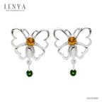 LENYA ต่างหูพลอยบุษราคัม เสริมความโชคดี มั่งคั่ง ปัญญา ขนาด 3 มิล ตัวเรือนเงินแท้925 ชุบทองคำขาว