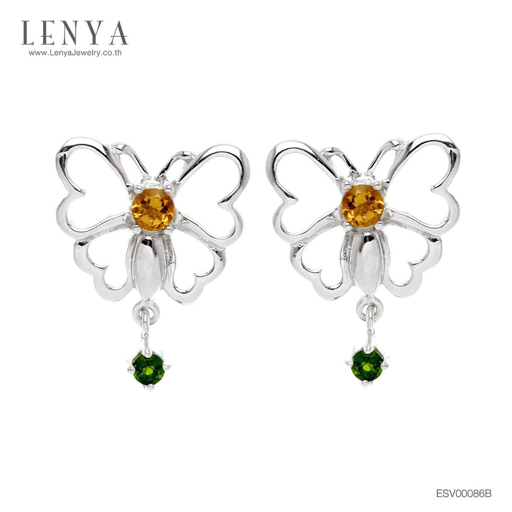 LENYA ต่างหูพลอยบุษราคัม เสริมความโชคดี มั่งคั่ง ปัญญา ขนาด 3 มิล ตัวเรือนเงินแท้925 ชุบทองคำขาว