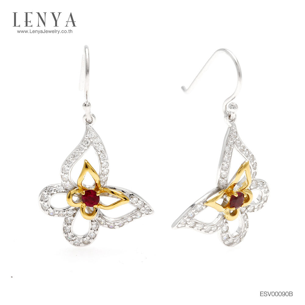 LENYA ต่างหูพลอยโรโดไลท์ เสริมความรัก ความสัมพันธ์ ขนาด 3 มิล ตัวเรือนเงินแท้925 ชุบทูโทน