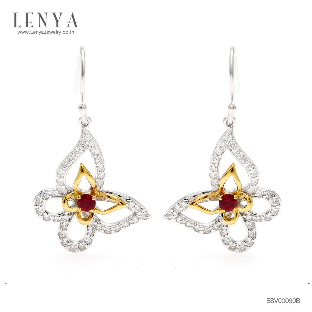 LENYA ต่างหูพลอยโรโดไลท์ เสริมความรัก ความสัมพันธ์ ขนาด 3 มิล ตัวเรือนเงินแท้925 ชุบทูโทน