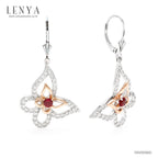 LENYA ต่างหูรูปผีเสื้อ ประดับโรโดไรท์ สีแดงสดใส เติมความโดดเด่นด้วยคิวบิคเซอโคเนียที่ปีกผีเสื้อ ตัวเรือนเงินแท้ ชุบทองคำขาวและทองชมพู 18K