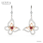 LENYA ต่างหูรูปผีเสื้อ ประดับโรโดไรท์ สีแดงสดใส เติมความโดดเด่นด้วยคิวบิคเซอโคเนียที่ปีกผีเสื้อ ตัวเรือนเงินแท้ ชุบทองคำขาวและทองชมพู 18K