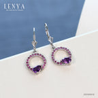 LENYA ต่างหูพลอยอเมทิสต์ เสริมความสงบใจ มีสติ มั่งคั่ง ขนาด 6x4 มิล ตัวเรือนเงินแท้925 ชุบทองคำขาว