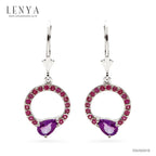 LENYA ต่างหูพลอยอเมทิสต์ เสริมความสงบใจ มีสติ มั่งคั่ง ขนาด 6x4 มิล ตัวเรือนเงินแท้925 ชุบทองคำขาว
